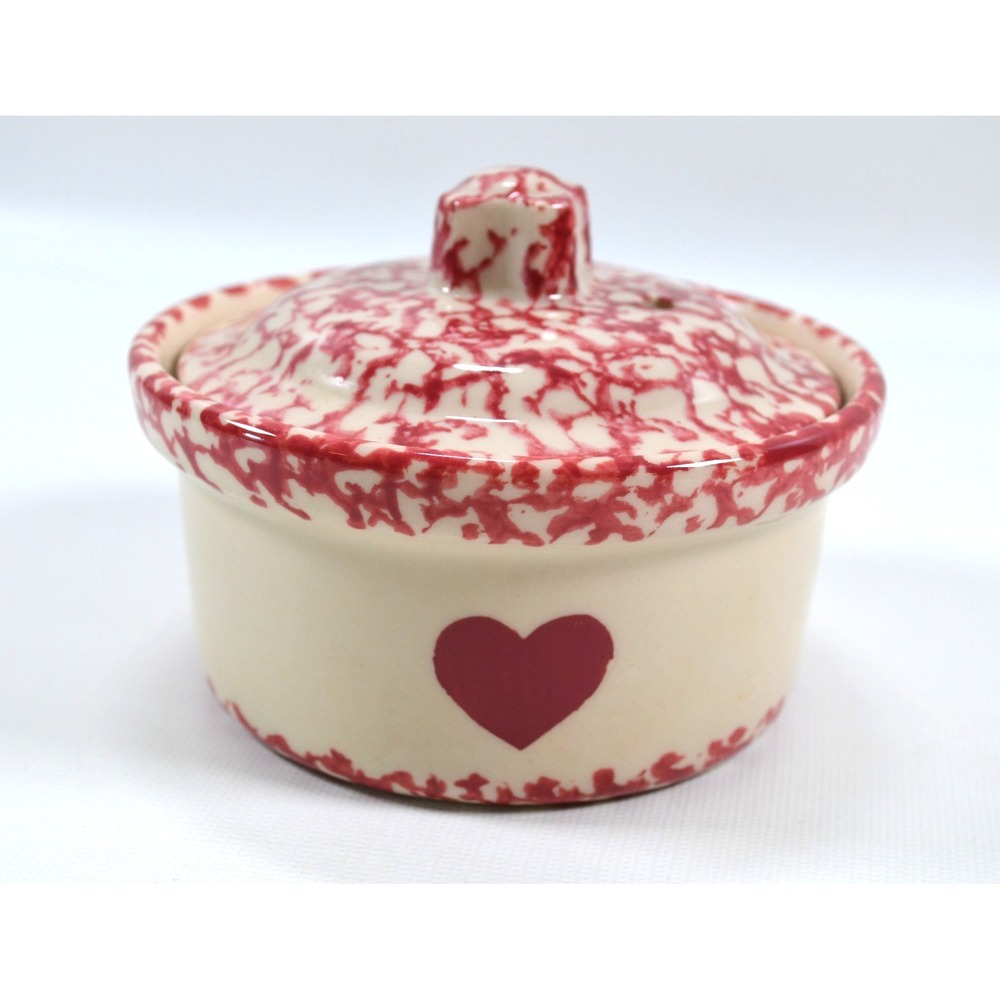 Gerald Henn Bel-terr Crock with Lid 4.75" Spongeware Rose Heart Steam Vent Baker